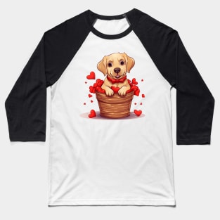 Cartoon Labrador Retriever Dog in Hearts Basket Baseball T-Shirt